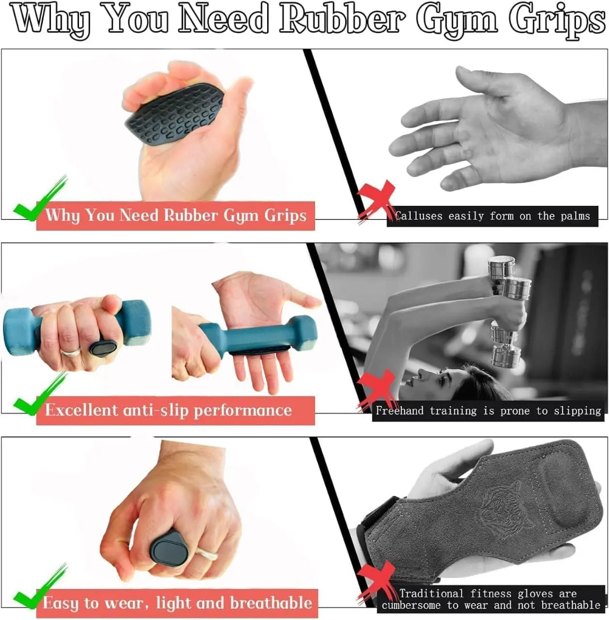 Weight Lifting Grips, Deadlift Wrist Straps, Rubber Palm Protector, Gym Hand Guard, Pull up Support, Workout Fitness Gear